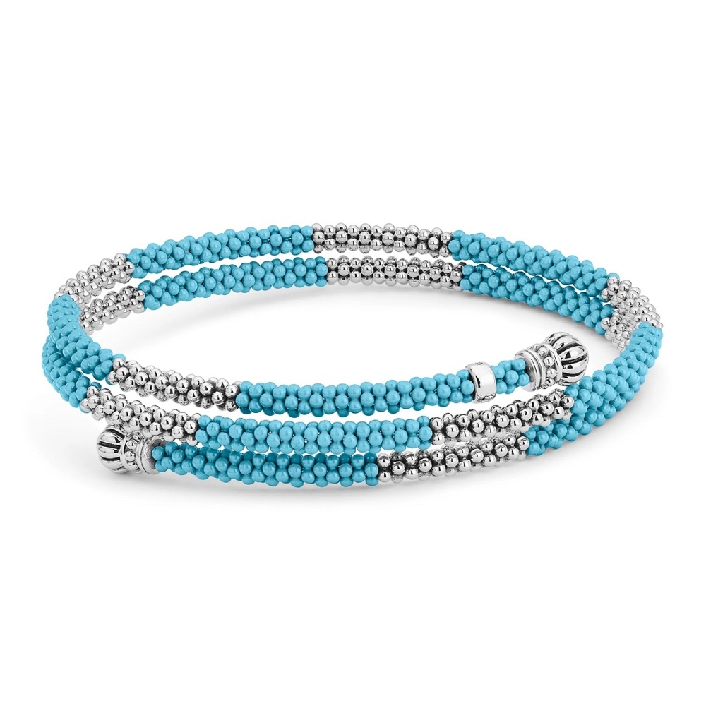 LAGOS Caviar Sterling Silver Blue Ceramic Beaded Coil Bracelet - Picture 2 of 16